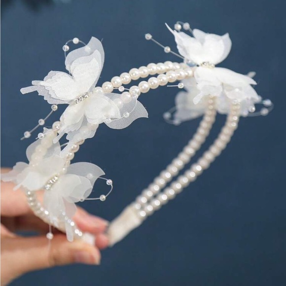 Beaded Butterfly Layered Faux Pearl Headband NWT - Picture 3 of 3
